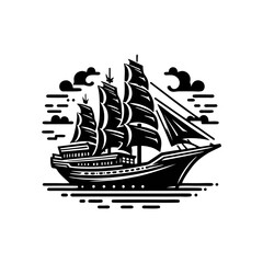 pinisi ship illustration, pinisi ship silhouette