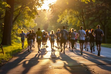 Professional Photography of a corporate charity run or walk event, with employees participating to raise funds for a charitab, Generative AI