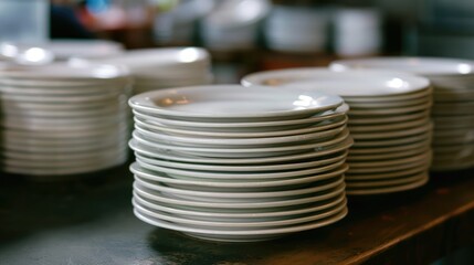 pristine dishes stacked neatly on a table, ready for use 