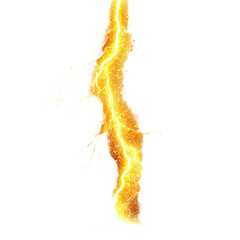 Golden thunder storm realistic lightning isolated on transparent background