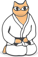 Cat judo, cat sitting straight, cat doing judo, black belt