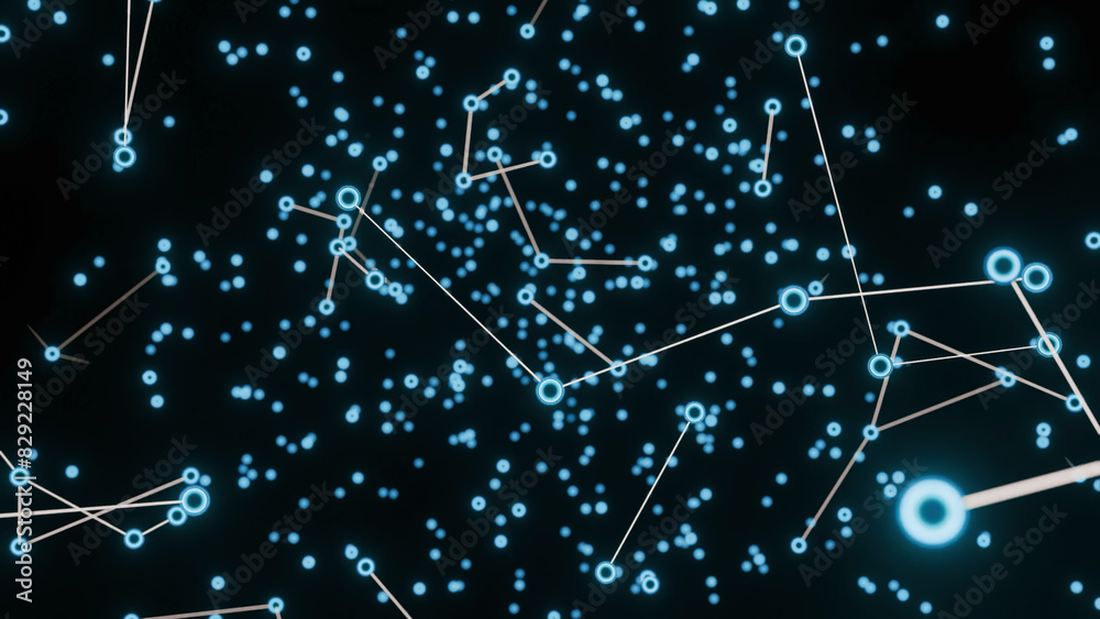 Wall mural chains of molecules in stream. design. interweaving of particles in moving stream. stream of luminou