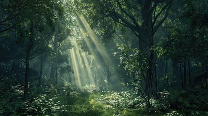 Obraz premium Dappled Light in a Tranquil Forest