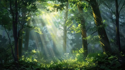 Fototapeta premium Dappled Light in a Tranquil Forest