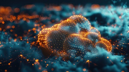 Visualizing Cloud Computing Technology with Futuristic Digital Data Networks and Glowing Nodes