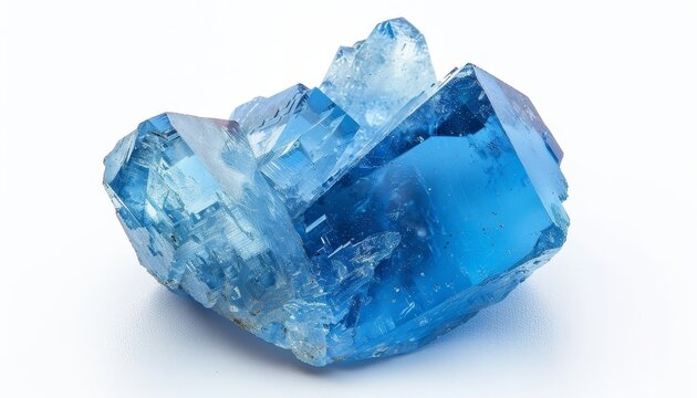 Close up macro of blue topaz gemstone on white background