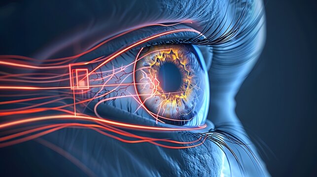 Visualization of the visual pathway, from the retina through the optic nerve to the brain, in a clear, educational format