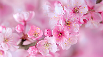 Obraz premium pink sakura flowers, cherry blossoms in April. macro photography.