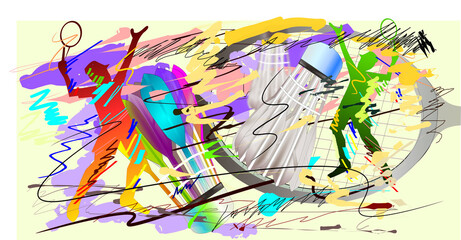 badminton action sport art brush strokes style