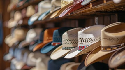 A display of handcrafted cowboy hats from skilled artisans revealing the artistry and dedication behind each piece.