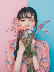 Fototapeta premium 花束を持ったアジア人女性