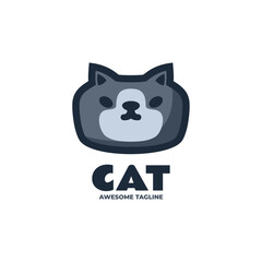 Vector Logo Illustration Cat Simple Mascot Style.