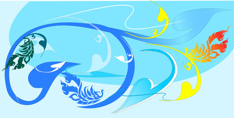 design line Thai abstract brush strokes style