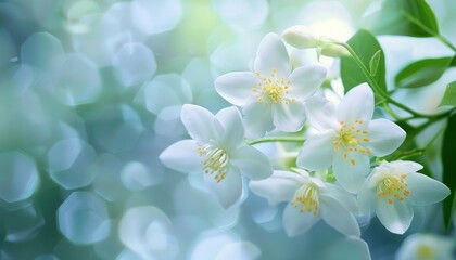 Fresh natural backgrounds adorned with white jasmine blossoms