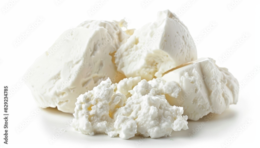 Canvas Prints Fresh ricotta cheese pieces on white background - Canvas Prints