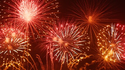 Red Firework celebrate anniversary happy new year 2024, 4th of july holiday festival. red firework in night time celebrate national holiday. Countdown to new year 2025 festival party time event