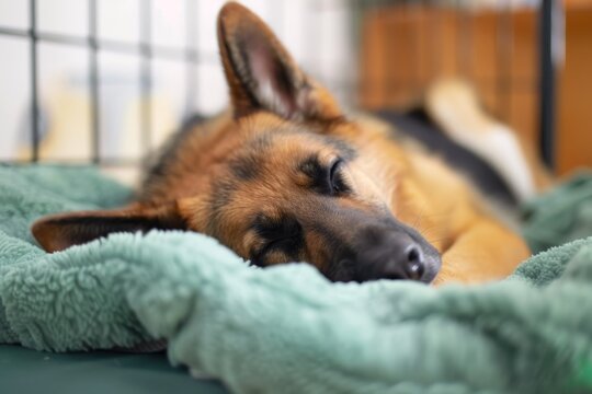German shepherd at pet boarding facility