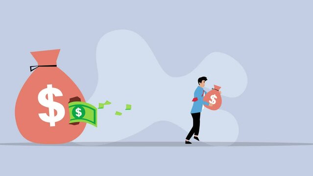 Businessman steal a smaller money bag from a bigger money bag cartoon animation