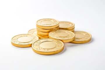 Golden Coins on White Background