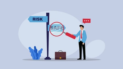 Signpost pointing to different directions - safety and risk cartoon animation