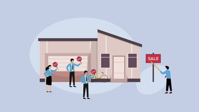 The realtor shows the house for sale cartoon animation