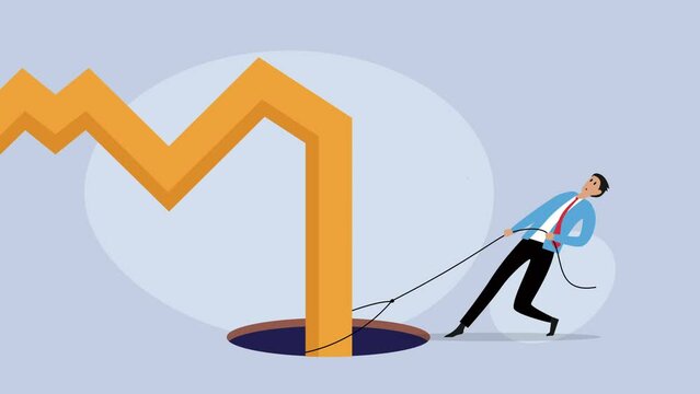 The businessman uses a rope sleeve to take the falling arrow cartoon animation