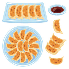 皿に盛られた焼き餃子セット