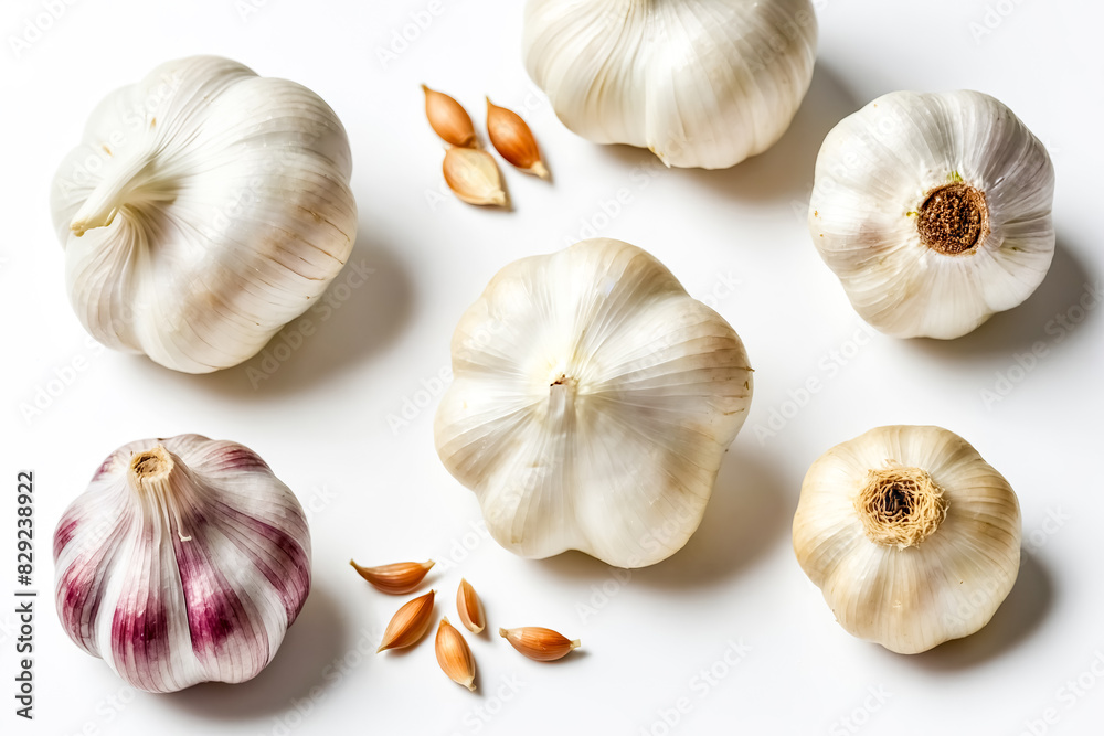 Wall mural Garlic Cloves on White Background