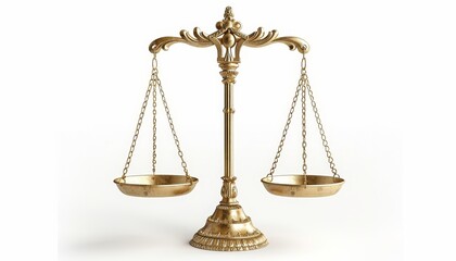 Gold justice scales isolated on white with clipping path