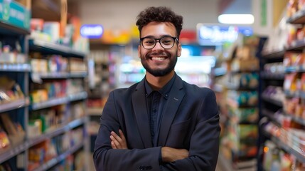 Fototapeta premium Cheerful Store Manager in Modern Retail Setting