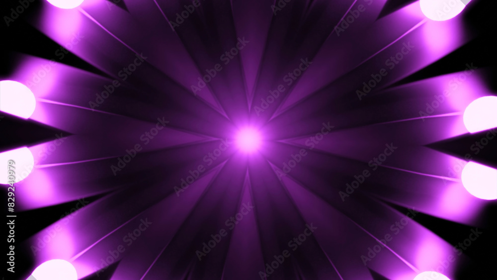 Poster pulsating hypnotic animation in center. design. dark background rays with pulsating luminous pulses.