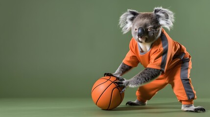 Koala Donning Sports Clothes Plays Basketball with