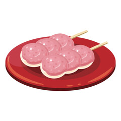 皿に盛られた桜あんの団子