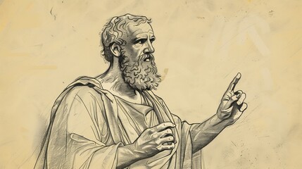 Fototapeta premium 'Unknown God' Sermon by Paul at Areopagus in Athens, Biblical Illustration, Beige Background, Copyspace
