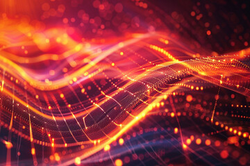 Obraz premium Vibrant abstract with pulsating crimson and orange lines symbolizing power and energy.