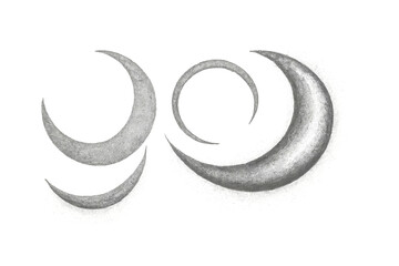 Hand drawn crescent moon in pencil