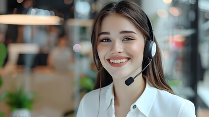 Cheerful Young Woman Customer Service Manager Assisting Clients