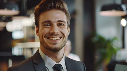 Fototapeta premium Confident and Cheerful Young Corporate Professional in Suit and Tie