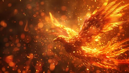 Naklejka premium Fantasy Firebird with Golden Feathers