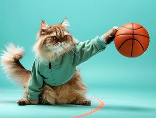 Persian Cat Engages in Basketball Play A Whimsical Athletic Spectacle