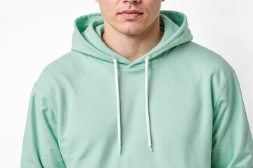 Mint Green Hoodie with White Drawstring