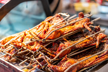 Grilled rabbit sold in an ancient town in chengdu, China