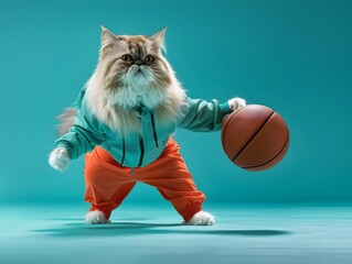 Persian Cat defies Norms Engages in Playful Basketball Session
