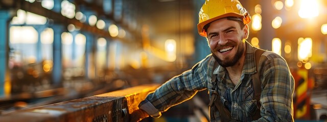 Confident Iron Worker Proudly Overseeing Industrial Construction Site