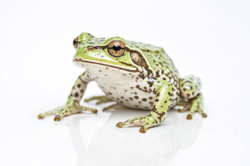 Fototapeta premium Green and Black Frog with Big Eyes Isolated on White Background