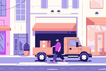 Delivery Service Landing Page with Faceless Courier, Truck, and Parcels