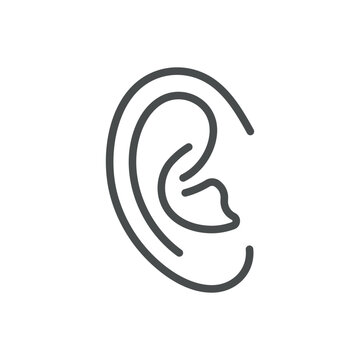 recommend clip art: Ear Icon. Simple Isolated Line Illustration of Human Ear, Symbolizing Auditory System, Hearing Health, and Otolaryngology. Ideal for Medical and Healthcare Applications.