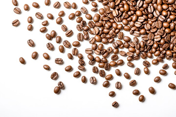 Coffee Beans Scattered on White Background