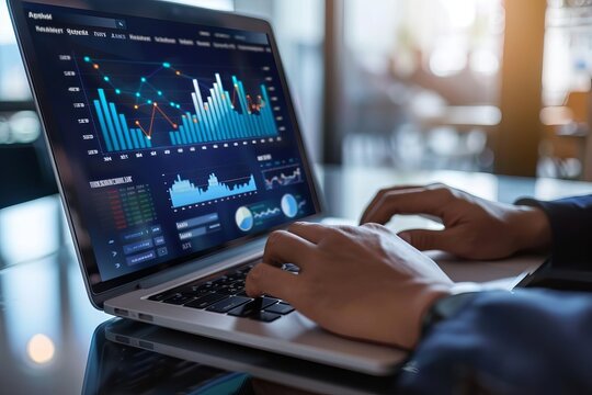 Businessman analyzing financial data on a laptop