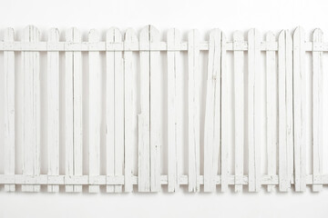 White picket fence on white background